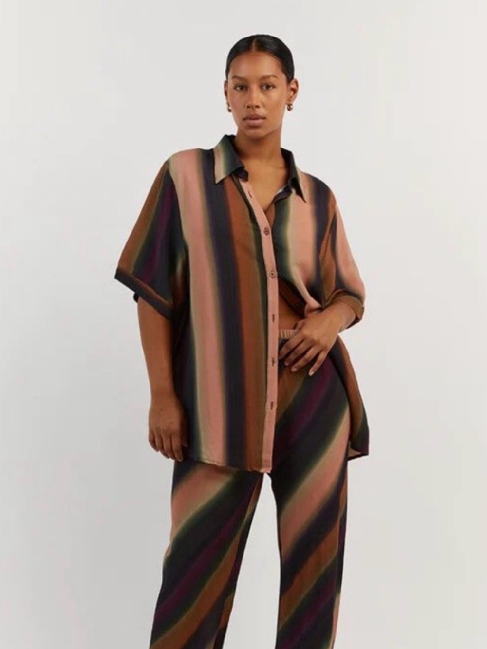 DISSH Lulu Ombré Striped Button-Down Shirt in Earth Tones - Picture 3 of 4